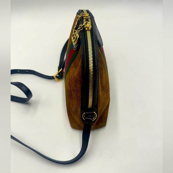 Auth Gucci Ophidia Dome Half Moon Web Cognac Brown Suede Small Crossbody Bag Ex+ - Picture 8 of 16